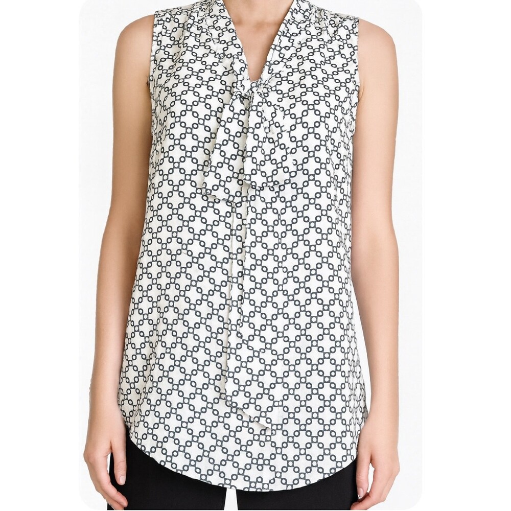 41 Hawthorn brand black & white V-neck tie - chain print sleeveless blouse SZ S